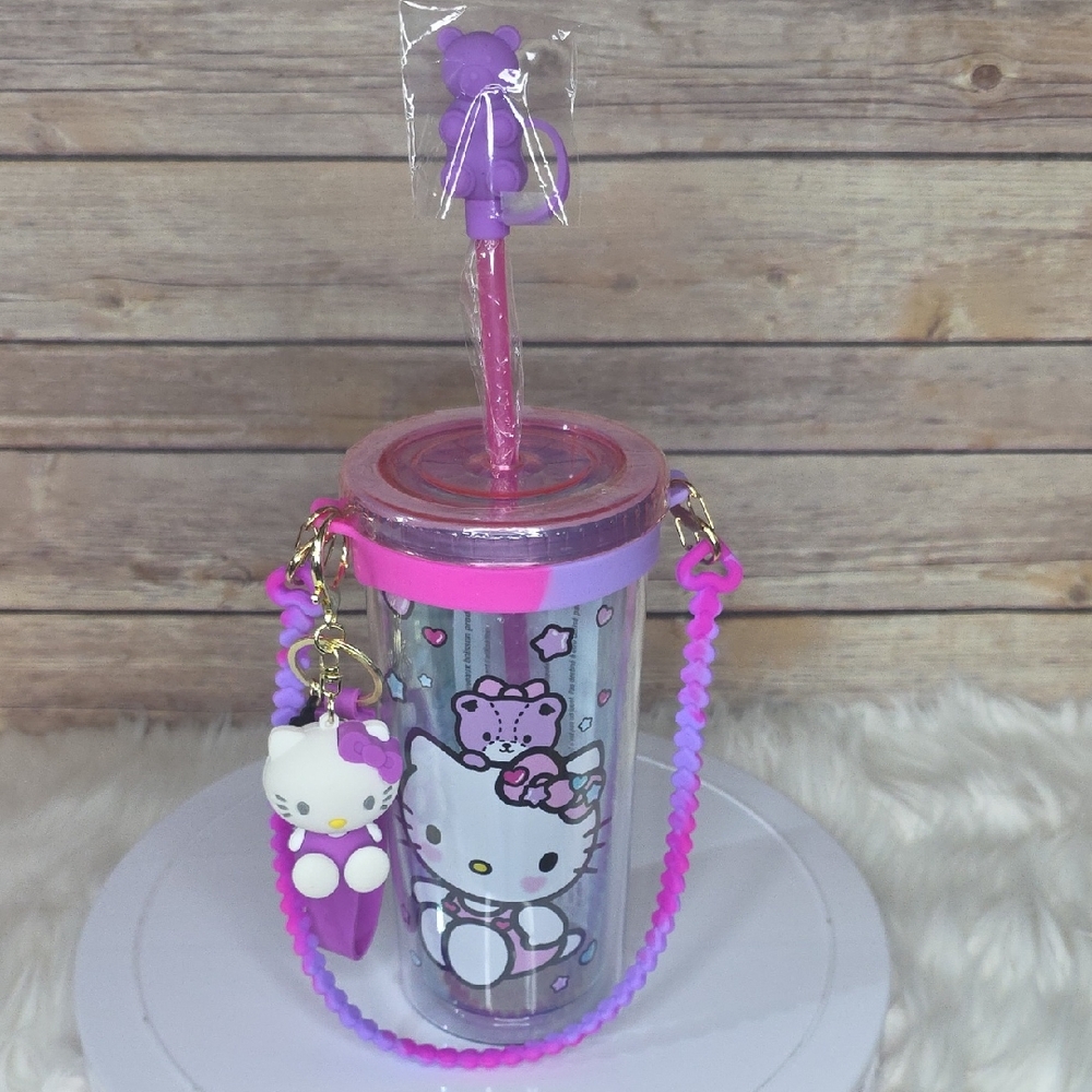 Hello Kitty Pink & Purple Kids Tumbler with Charm and Strap